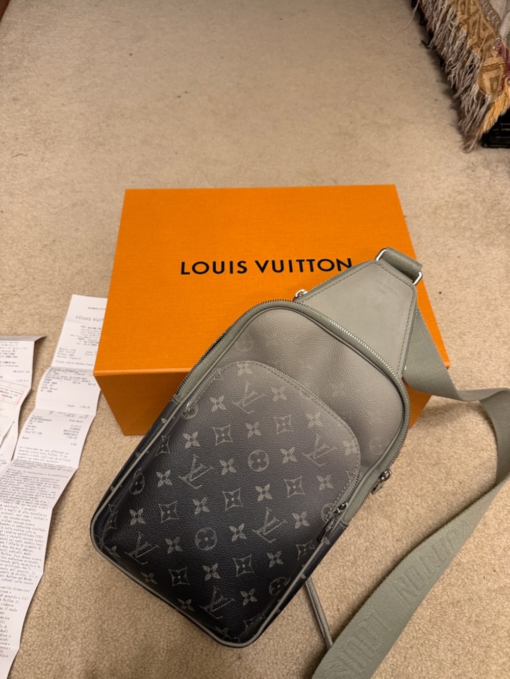 Louis Vuitton Men's Monogram Sling Bag in Black and Gray